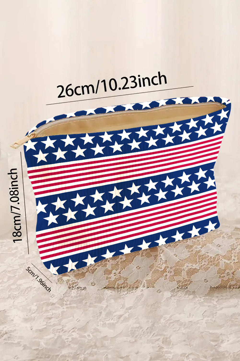 Ivy American Flag Print Zipper Large Cosmetic Bag