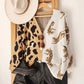 Colorblock Leopard Tiger Pattern V Neck Button Down Knit Cardigan