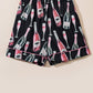 Black Champagne Print Silky Short Sleeve Pajamas Set