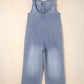 Stone Blue Washed Denim Half Buttons Patched Pocket Wide Leg Overalls