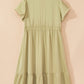Laurel Green Notched V Neck Puff Sleeve Tiered Plus Size Maxi Dress