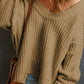 Khaki Ribbed Knit Round Neck Slouchy Chunky Sweater