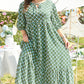 Green Geometric Floral Print Half Sleeve Plus Size Maxi Dress