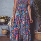 Pink Floral Smocked Bust Spaghetti Straps Wide Leg Jumpsuit