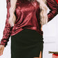 Burgundy Sequin Mock Neck Bubble Sleeve Top
