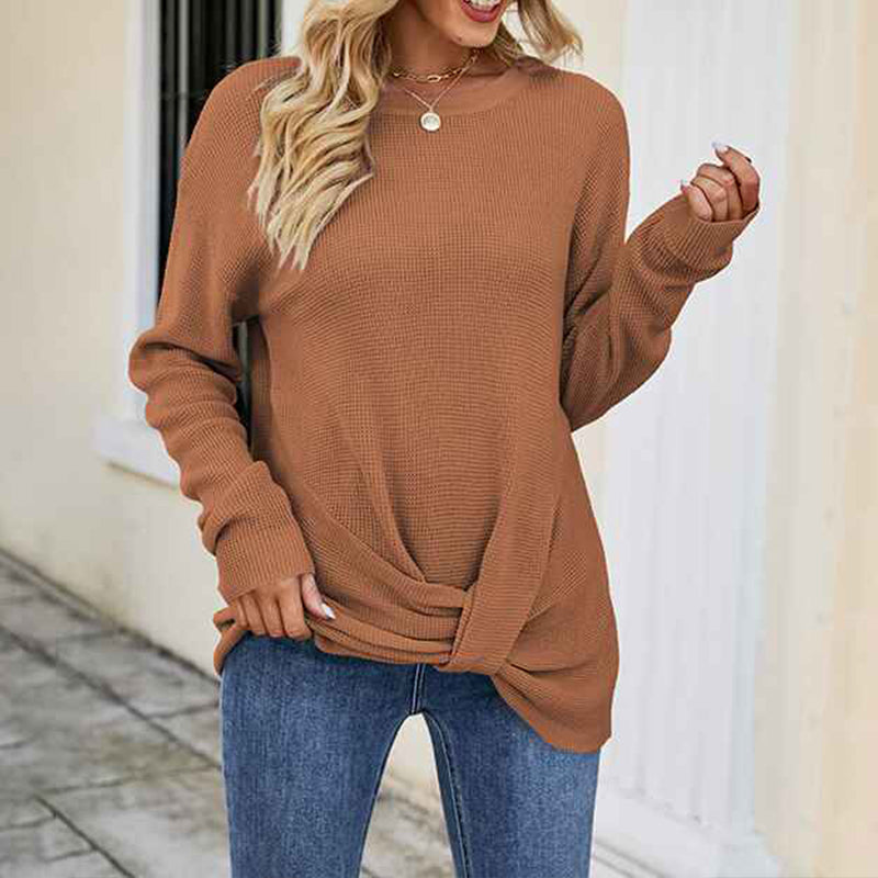 coffee-Womens-Long-Sleeve-Oversized-Crew-Neck-Solid- Color-Knit-Pullover-Sweater-Tops-K493