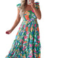 Green Floral Print Sleeveless Ruffle Tiered Maxi Dress