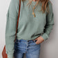 Clearly Aqua Waffle Knit Drop Shoulder V Neck Top