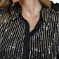 Black Sequin Tasseled Button Up Slim Fit Shirt