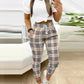 Plaid Print Cuffed Drawstring Pants