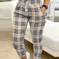 Plaid Print Cuffed Drawstring Pants