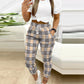 Plaid Print Cuffed Drawstring Pants