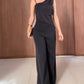 2 Pieces Outfit Asymmetrical Sleeveless Backless Tied Detail Top and Casual Straight Leg Pats Set