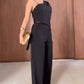 2 Pieces Outfit Asymmetrical Sleeveless Backless Tied Detail Top and Casual Straight Leg Pats Set