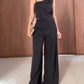 2 Pieces Outfit Asymmetrical Sleeveless Backless Tied Detail Top and Casual Straight Leg Pats Set