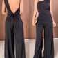 2 Pieces Outfit Asymmetrical Sleeveless Backless Tied Detail Top and Casual Straight Leg Pats Set