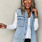 Beau Blue Denim Flap Pocket Curved Hem Shirt Vest