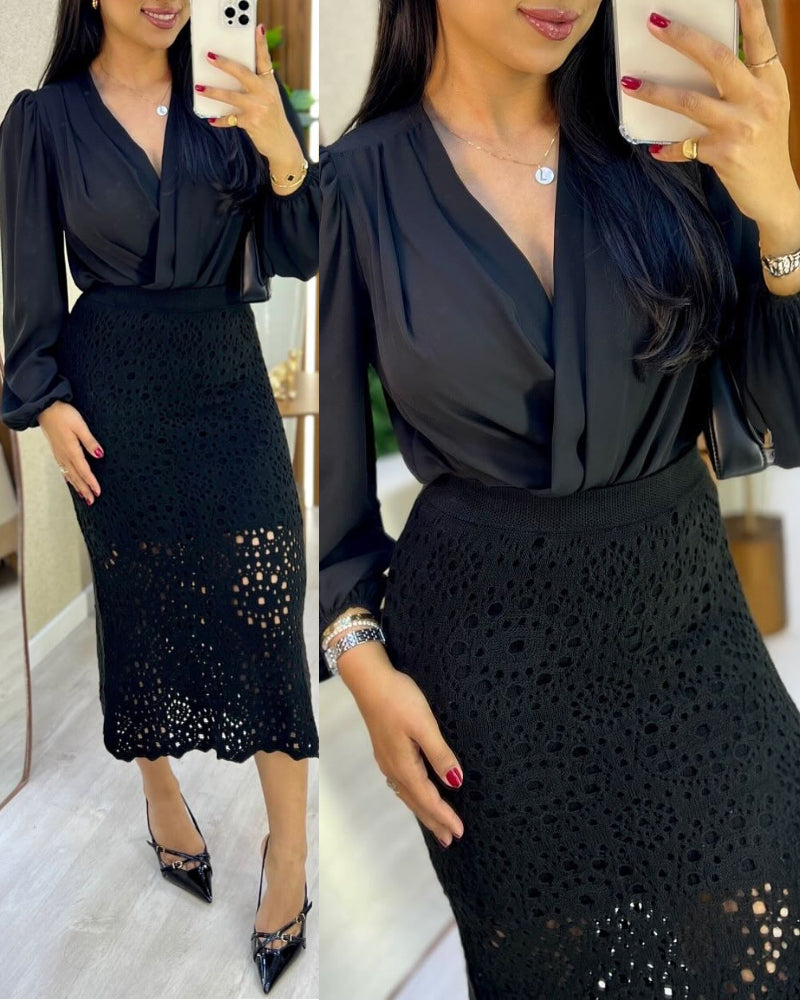 Casual Hollow out Crochet Mid Calf Skirt