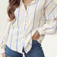 Sky Blue Stripe Drop Shoulder Bubble Sleeve Loose Shirt