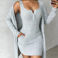 Pocket Design Buttoned Ribbed Casual Dress & Long Sleeve Open Front Coat