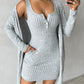 Pocket Design Buttoned Ribbed Casual Dress & Long Sleeve Open Front Coat