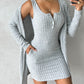 Pocket Design Buttoned Ribbed Casual Dress & Long Sleeve Open Front Coat