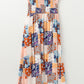 Orange Floral Patchwork Printed Frilled Bandeau Smocked High Waist Long Dress