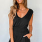 Black Shirred High Waist Sleeveless V Neck Jumpsuit