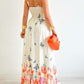 Floral Print Spaghetti Strap Square Neck Shirred Maxi Dress Casual Flowy A Line Vacation Dress