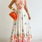 Floral Print Spaghetti Strap Square Neck Shirred Maxi Dress Casual Flowy A Line Vacation Dress