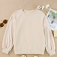 Parchment Eyelet Knit Patchwork Raglan Sleeve Pullover Top