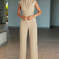 Sleeveless Wide Leg Jumpsuit High Waist Belted Elegant One Piece Outfit