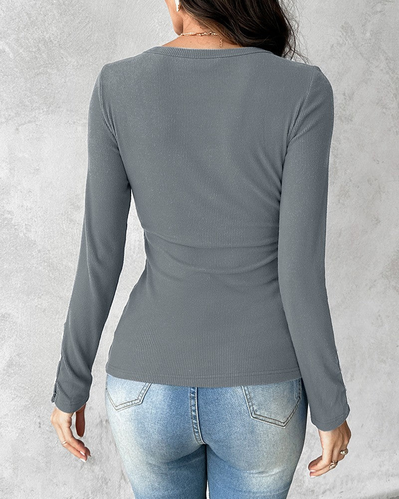 Button Detail Long Sleeve Top