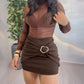 Solid Color Jewelry Button Casual Ruched Shorts
