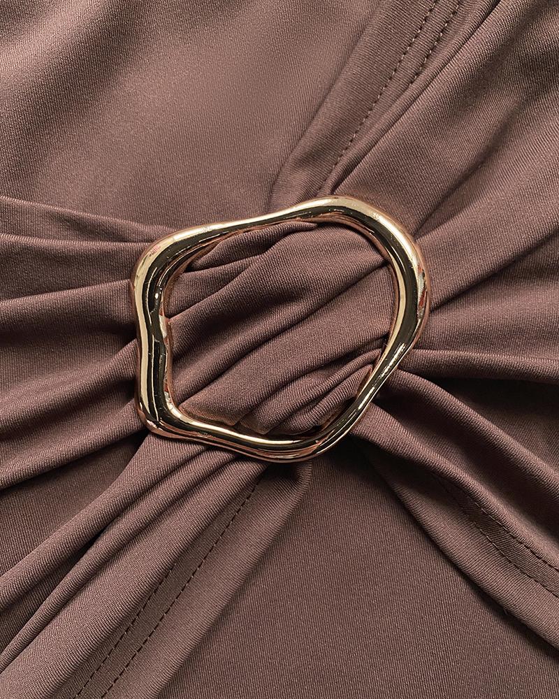 Solid Color Jewelry Button Casual Ruched Shorts