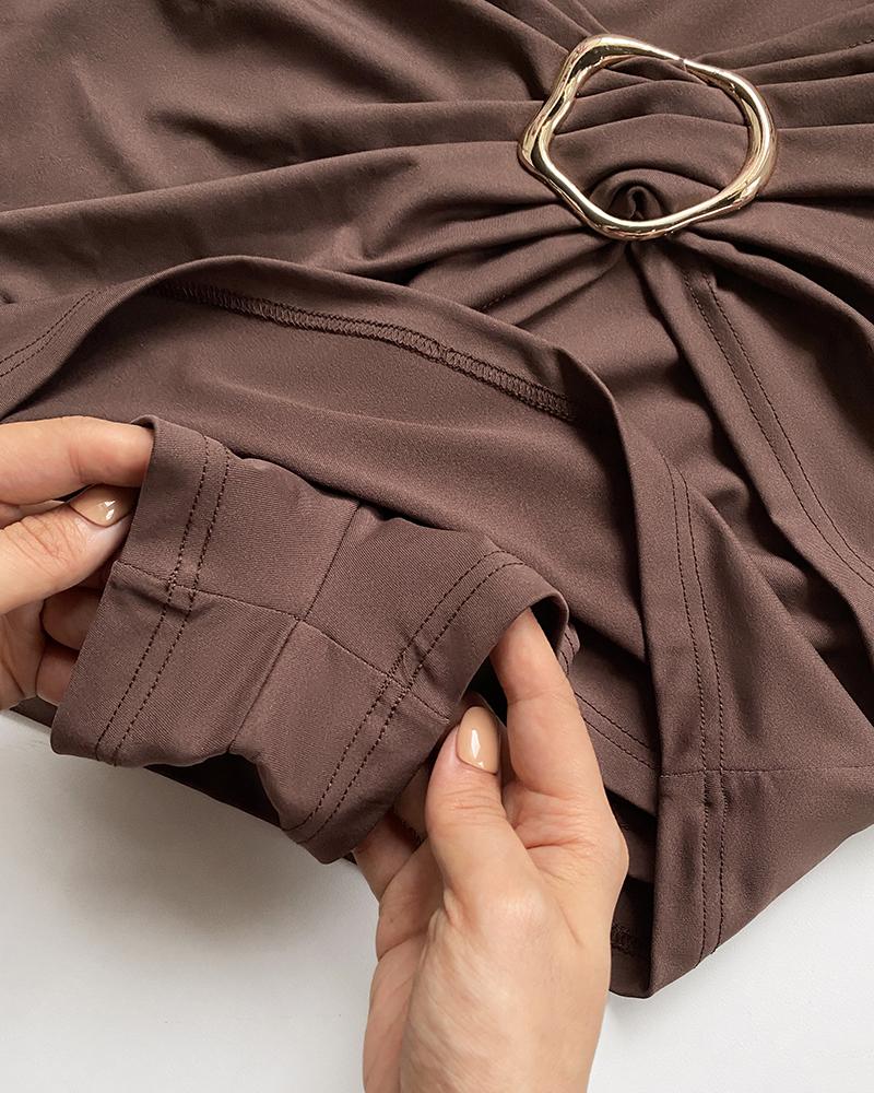 Solid Color Jewelry Button Casual Ruched Shorts