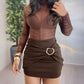Solid Color Jewelry Button Casual Ruched Shorts