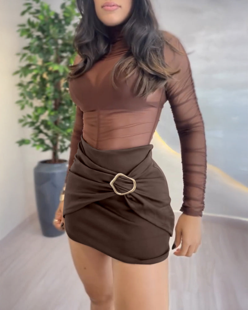 Solid Color Jewelry Button Casual Ruched Shorts