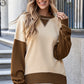 Apricot Color Block Thumbhole Sleeve Drop Shoulder Sweatshirt