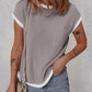 Colorblock Round Neck Short Sleeve Ribbed T Shirt Casual Loose Fit Kni Top