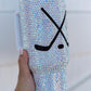 Silvery Hockey Game Day Rhinestone 40 Oz Tumbler with Handle
