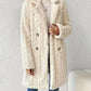 Cable Textured Lapel Neck Double Breasted Fleece Longline Teddy Coat