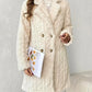 Cable Textured Lapel Neck Double Breasted Fleece Longline Teddy Coat