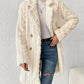 Cable Textured Lapel Neck Double Breasted Fleece Longline Teddy Coat
