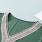 Blackish Green Plus Size Embroidery V Neck Draped Sleeve Blouse