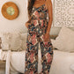 Black Floral Print Belted Sleeveless Wide Leg Jumpsuit