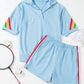 Sky Blue Rainbow Colorblock Collared Short Sleeve Top 2 Piece Shorts Set