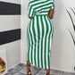 Striped Print Ruched Slit Casual Dress