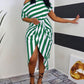Striped Print Ruched Slit Casual Dress