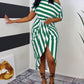 Striped Print Ruched Slit Casual Dress